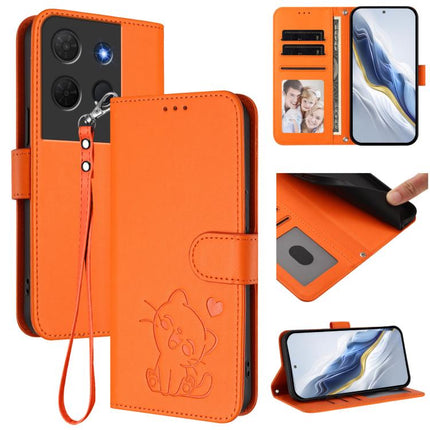 Embossed Heart Cat Leather Phone Case with Hand Strap, For TCL 60R, For TCL 503