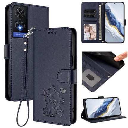 Embossed Heart Cat Leather Phone Case with Hand Strap, For TCL 505 / T509K / T5094, For TCL 502