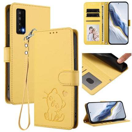 Embossed Heart Cat Leather Phone Case with Hand Strap, For TCL 305 / 306 / 30 SE AL02, For TCL Stylus 5G