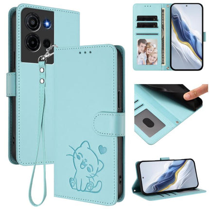 Embossed Heart Cat Leather Phone Case with Hand Strap, For TCL K32 5G / K33 5G, For TCL 60 SE NxtPaper 5G