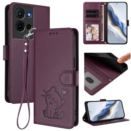 Embossed Heart Cat Leather Phone Case with Hand Strap, For TCL K32 5G / K33 5G, For TCL 60 SE NxtPaper 5G
