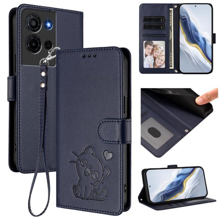 Embossed Heart Cat Leather Phone Case with Hand Strap, For TCL K32 5G / K33 5G, For TCL 60 SE NxtPaper 5G