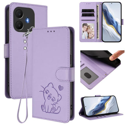 Embossed Heart Cat Leather Phone Case with Hand Strap, For TCL K70 Power 4G / K70 4G, For TCL NxtPaper 70 Pro 5G