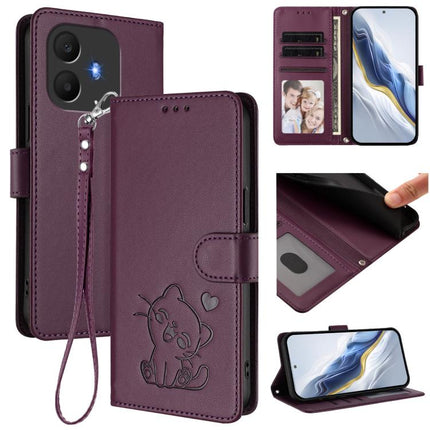 Embossed Heart Cat Leather Phone Case with Hand Strap, For TCL K70 Power 4G / K70 4G, For TCL NxtPaper 70 Pro 5G
