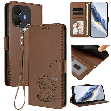 Embossed Heart Cat Leather Phone Case with Hand Strap, For TCL K70 Power 4G / K70 4G, For TCL NxtPaper 70 Pro 5G