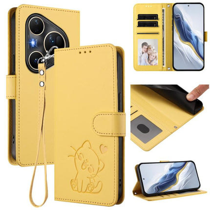 Embossed Heart Cat Leather Phone Case with Hand Strap, For Huawei Mate 70 Air 5G, For Huawei Pura 80 Ultra 5G