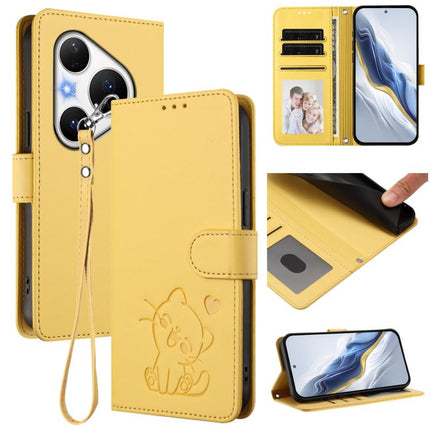 Embossed Heart Cat Leather Phone Case with Hand Strap, For Huawei Pura 80 Pro 5G / Pura 80 Pro+ 5G, For Huawei Pura 80 5G