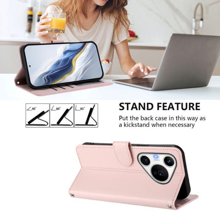 Embossed Heart Cat Leather Phone Case with Hand Strap, For Huawei Pura 70 Pro / Pura 70 Pro+, For Huawei Pura 70 Ultra