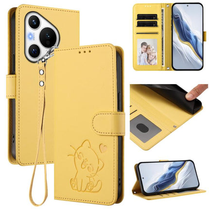 Embossed Heart Cat Leather Phone Case with Hand Strap, For Huawei nova 12s / nova 12 Lite / nova 11, For Huawei Pura 70