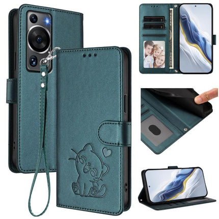 Embossed Heart Cat Leather Phone Case with Hand Strap, For Huawei P60 / P60 Pro, For Huawei Enjoy 50 Pro / nova Y90