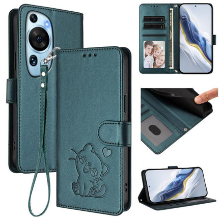 Embossed Heart Cat Leather Phone Case with Hand Strap, For Huawei Enjoy 50 / Enjoy 60 / nova Y70, For Huawei P60 Art