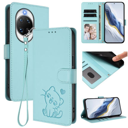 Embossed Heart Cat Leather Phone Case with Hand Strap, For Huawei Enjoy 80s, For Huawei nova 14 Ultra