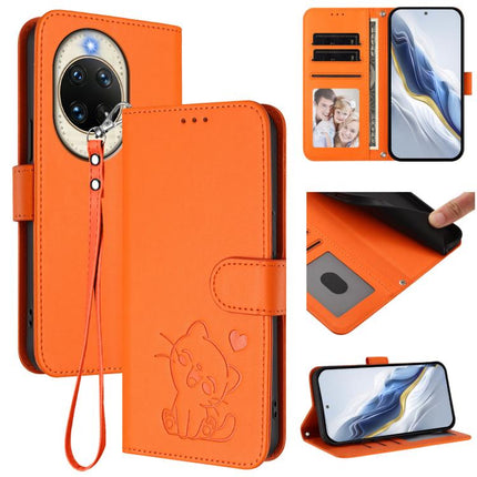 Embossed Heart Cat Leather Phone Case with Hand Strap, For Huawei nova 14 Pro, For Huawei nova 14