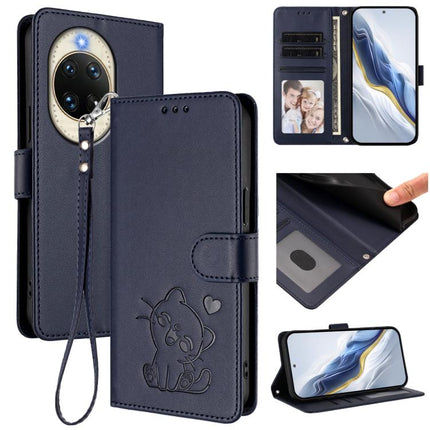 Embossed Heart Cat Leather Phone Case with Hand Strap, For Huawei nova 14 Pro, For Huawei nova 14