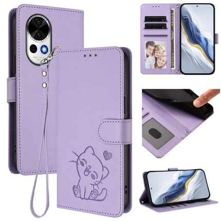 Embossed Heart Cat Leather Phone Case with Hand Strap, For Huawei nova 13 Pro, For Huawei nova 13 / nova 12