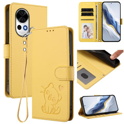 Embossed Heart Cat Leather Phone Case with Hand Strap, For Huawei nova 13 Pro, For Huawei nova 13 / nova 12