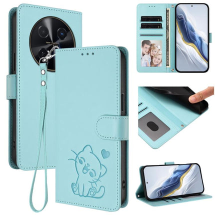 Embossed Heart Cat Leather Phone Case with Hand Strap, For Huawei Enjoy 80 / Nova Y73, For Huawei nova 13i / nova 12i Global