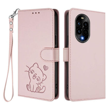 Embossed Heart Cat Leather Phone Case with Hand Strap, For Huawei nova 13 Pro, For Huawei nova 13 / nova 12