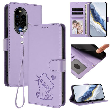 Embossed Heart Cat Leather Phone Case with Hand Strap, For Huawei nova 13 Pro, For Huawei nova 13 / nova 12