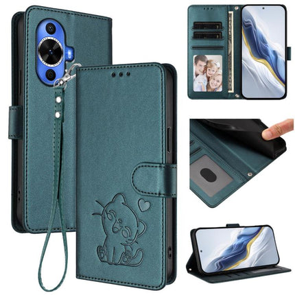 Embossed Heart Cat Leather Phone Case with Hand Strap, For Huawei nova 12s / nova 12 Lite / nova 11, For Huawei Pura 70
