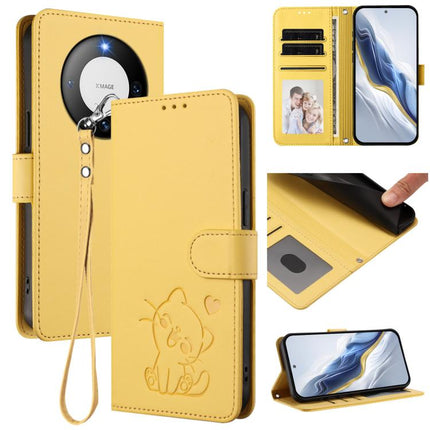 Embossed Heart Cat Leather Phone Case with Hand Strap, For Huawei Mate 60 Pro / Mate 60 Pro+, For Huawei Mate 60