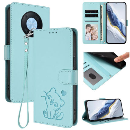 Embossed Heart Cat Leather Phone Case with Hand Strap, For Huawei P60 / P60 Pro, For Huawei Enjoy 50 Pro / nova Y90