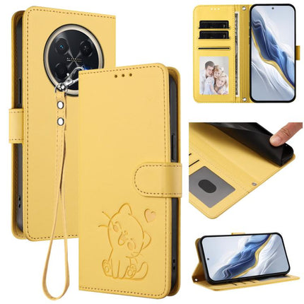 Embossed Heart Cat Leather Phone Case with Hand Strap, For Huawei Pura 90 Pro Max 5G, For Huawei Pura 90 Pro 5G