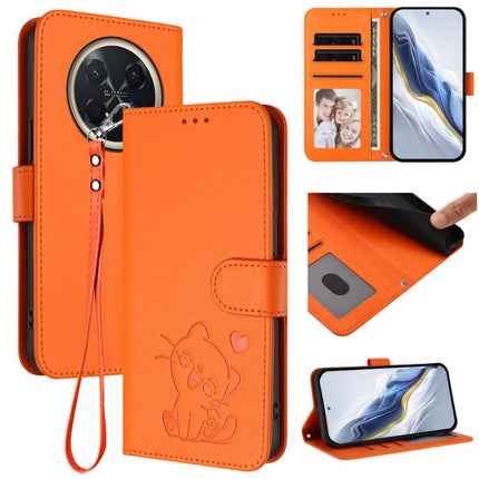 Embossed Heart Cat Leather Phone Case with Hand Strap, For Huawei Pura 90 Pro Max 5G, For Huawei Pura 90 Pro 5G