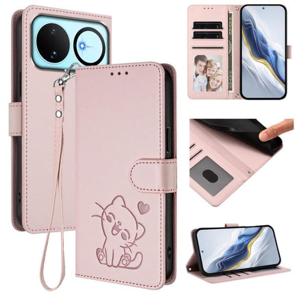 Embossed Heart Cat Leather Phone Case with Hand Strap, For Huawei nova 15 / nova 16z, For Huawei nova 16