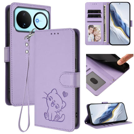 Embossed Heart Cat Leather Phone Case with Hand Strap, For Huawei nova 15 / nova 16z, For Huawei nova 16