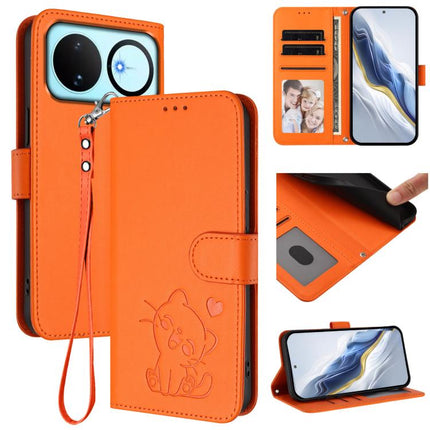 Embossed Heart Cat Leather Phone Case with Hand Strap, For Huawei nova 15 / nova 16z, For Huawei nova 16