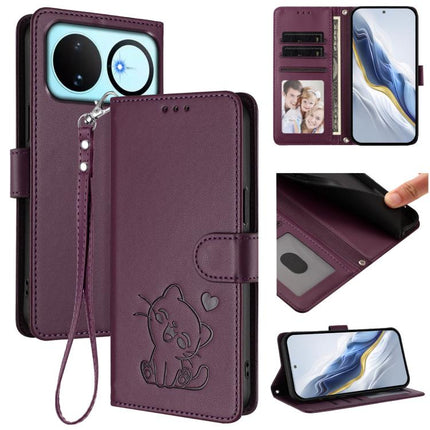 Embossed Heart Cat Leather Phone Case with Hand Strap, For Huawei nova 15 / nova 16z, For Huawei nova 16