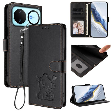Embossed Heart Cat Leather Phone Case with Hand Strap, For Huawei nova 15 / nova 16z, For Huawei nova 16
