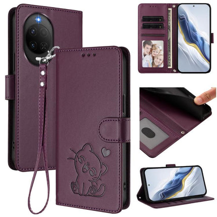 Embossed Heart Cat Leather Phone Case with Hand Strap, For Huawei nova 15 / nova 16z, For Huawei nova 16