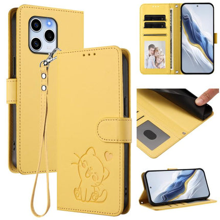 Embossed Heart Cat Leather Phone Case with Hand Strap, For Honor X8 4G / X30i / Play6T Pro, For Honor 60 SE