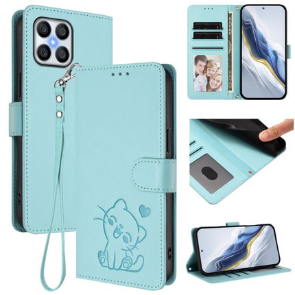 Embossed Heart Cat Leather Phone Case with Hand Strap, For Honor 200 Smart / Play 9T 5G / X7C 4G, For Honor 70 Lite / X8 5G / X6 4G / X6s