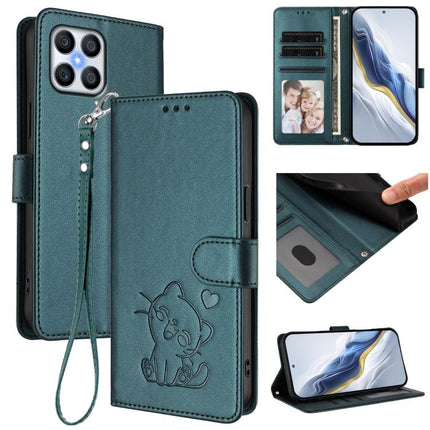 Embossed Heart Cat Leather Phone Case with Hand Strap, For Honor 200 Smart / Play 9T 5G / X7C 4G, For Honor 70 Lite / X8 5G / X6 4G / X6s