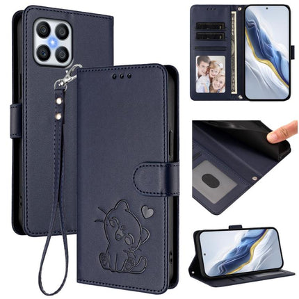 Embossed Heart Cat Leather Phone Case with Hand Strap, For Honor 200 Smart / Play 9T 5G / X7C 4G, For Honor 70 Lite / X8 5G / X6 4G / X6s