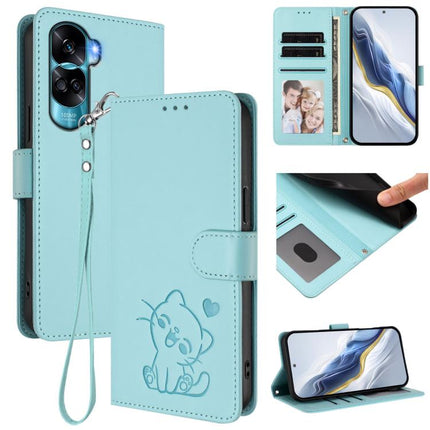 Embossed Heart Cat Leather Phone Case with Hand Strap, For Honor 100 Pro, For Honor 90 Lite / Honor X50i