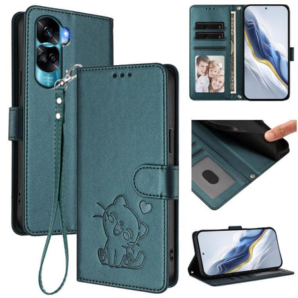 Embossed Heart Cat Leather Phone Case with Hand Strap, For Honor 100 Pro, For Honor 90 Lite / Honor X50i