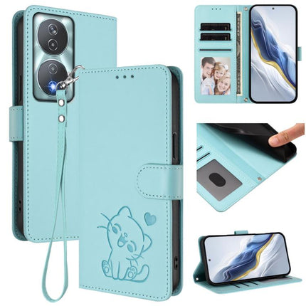Embossed Heart Cat Leather Phone Case with Hand Strap, For Honor 200 Lite Global, For Honor 90 Smart / X7b 4G / 5G / Play 8T