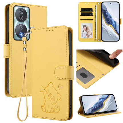 Embossed Heart Cat Leather Phone Case with Hand Strap, For Honor 200 Lite Global, For Honor 90 Smart / X7b 4G / 5G / Play 8T