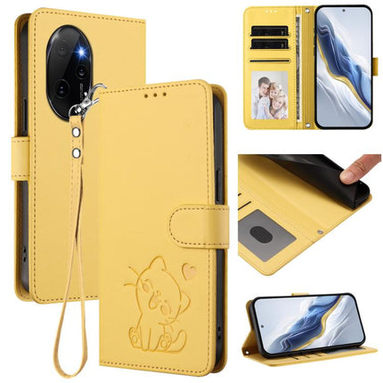 Embossed Heart Cat Leather Phone Case with Hand Strap, For Honor 100 Pro, For Honor 90 Lite / Honor X50i