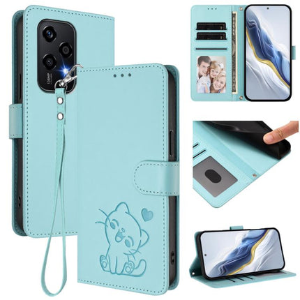 Embossed Heart Cat Leather Phone Case with Hand Strap, For Honor 200 Lite Global, For Honor 90 Smart / X7b 4G / 5G / Play 8T