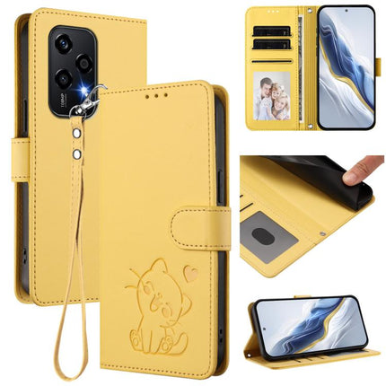 Embossed Heart Cat Leather Phone Case with Hand Strap, For Honor 200 Lite Global, For Honor 90 Smart / X7b 4G / 5G / Play 8T