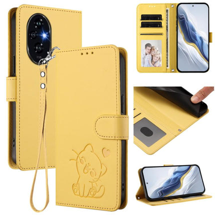 Embossed Heart Cat Leather Phone Case with Hand Strap, For Honor 200 Pro, For Honor Play 50
