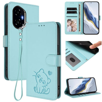 Embossed Heart Cat Leather Phone Case with Hand Strap, For Honor 300 Pro / Honor 300 Ultra, For Honor 300