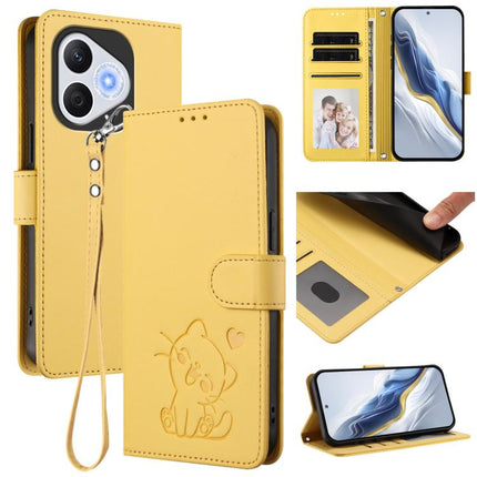 Embossed Heart Cat Leather Phone Case with Hand Strap, For Honor 400 Lite Global, For Honor 400 Global 156.5mm