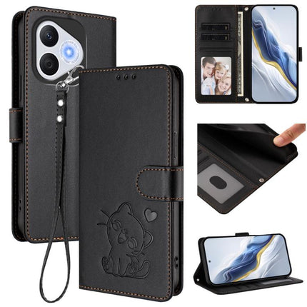 Embossed Heart Cat Leather Phone Case with Hand Strap, For Honor 400 Lite Global, For Honor 400 Global 156.5mm