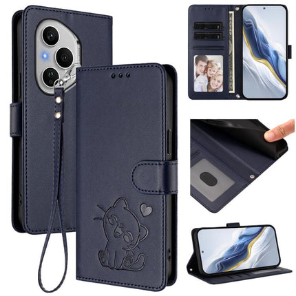 Embossed Heart Cat Leather Phone Case with Hand Strap, For Honor X60 GT, For Honor 400 Pro Global 160.8mm